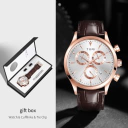 TOMI 4PCS Set Luxury Business Men's Quartz Watch Casual Fashion Versatile Watch Men's Cufflinks Tie Clip Watch Festival Gift