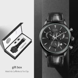 TOMI 4PCS Set Luxury Business Men's Quartz Watch Casual Fashion Versatile Watch Men's Cufflinks Tie Clip Watch Festival Gift