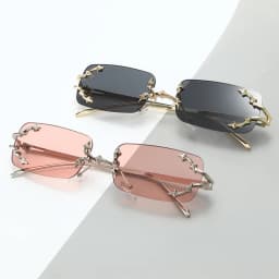 New Rimless Sunglasses Women Rectangle Stylish Y2K Personality Brand Designer UV400 Shades Cool Metal Starburst Decoration