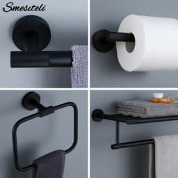 Matte Black Bathroom Accessories Brass Knurled Kit Paper Holder Towel Rack Shelf Single Towel Holder Toilet Brush Holder Hook