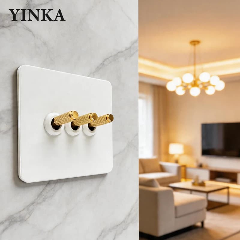 YNKA Stainless Steel Wall Light Switch White Panel with Gold Toggle ,AC110–250V Durable Scratch Resistant Decorative Wall Switch