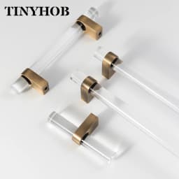 Smoky Gray Acrylic+Brass for Furniture Handles and Knobs Kitchen Doors Cabinet Drawer T Bar Funiture Wardrobe Appliance Handle
