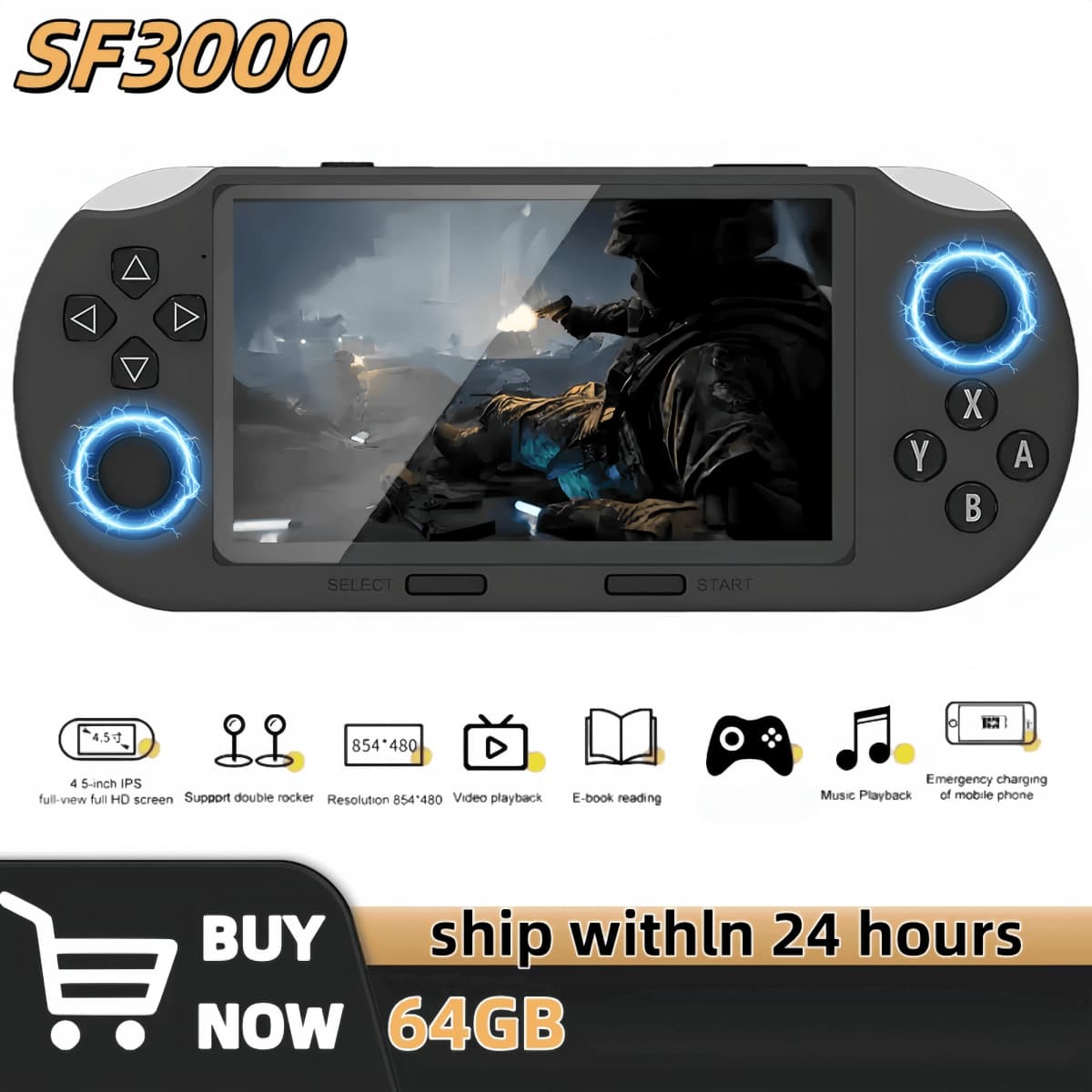 SF3000 Retro Handheld Video Game Console 4.5 Inch IPS Screen 3000mAh Portable Linux System Pocket Player Games SF3500