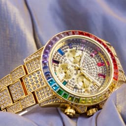 MISSFOX Blingbling Wristwatch For Men Luxury Colour Diamond Calendar Quartz Watch Hip Hop Fashion Waterproof Man Clock Hot Sale