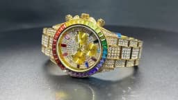 MISSFOX Blingbling Wristwatch For Men Luxury Colour Diamond Calendar Quartz Watch Hip Hop Fashion Waterproof Man Clock Hot Sale