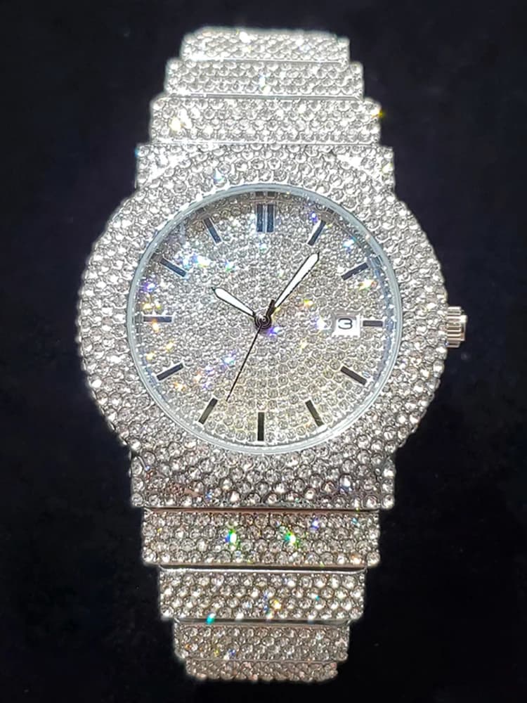 Luxury Watches For Men Full Diamond Iced Hip Hop Stylish Quartz Watch For Male Waterproof Calendar Men's Wristwatches Gift New