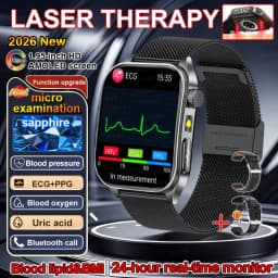 New Health Managed 650nm Laser Smart Watch Sapphire Health Measure Blood Oxygen Pressure Uric Acid Call ECG+PPG Smartwatch Men