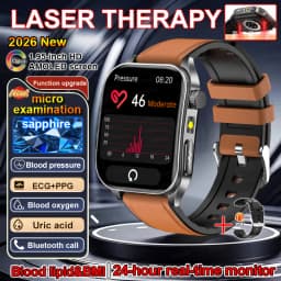 New Health Managed 650nm Laser Smart Watch Sapphire Health Measure Blood Oxygen Pressure Uric Acid Call ECG+PPG Smartwatch Men