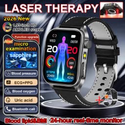 New Health Managed 650nm Laser Smart Watch Sapphire Health Measure Blood Oxygen Pressure Uric Acid Call ECG+PPG Smartwatch Men