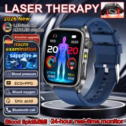 New Health Managed 650nm Laser Smart Watch Sapphire Health Measure Blood Oxygen Pressure Uric Acid Call ECG+PPG Smartwatch Men