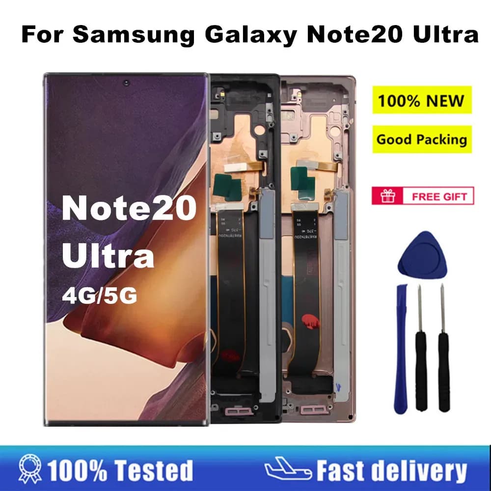 AMOLED Note 20 Ultra Screen For Samsung Galaxy Note20 Ultra 4G 5G N986B LCD Display Touch Screen With Frame Fingerprint N985F