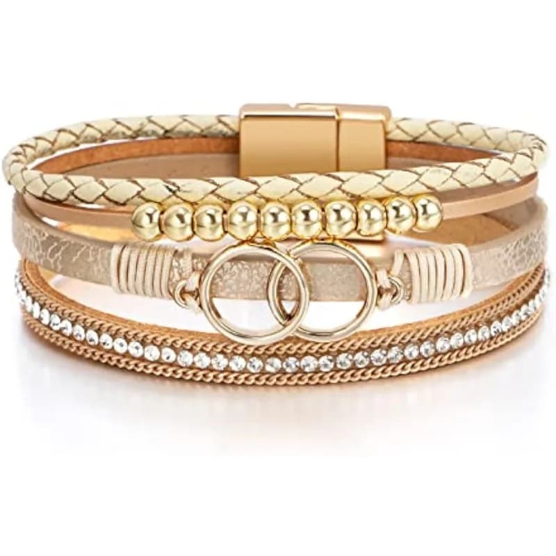 Leather Wrap Bracelet for Women, Boho Western Layered Cuff Jewelry | Stackable , Pairs with Boho Western Outfits, Gift for Women