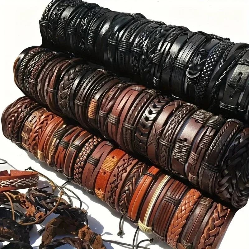10Pcs Random Style Leather Bracelet Set For Men Women Classical Mix Color Retro Leather Rope Bangle Fashion Jewelry Gift