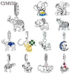 CYMYSS 925 Sterling Silver Charm Cute Animals Bead Elephant Pendant Fit Bracelets Necklace DIY Jewelry Making Party Gift