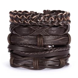 5Pcs/Set Minimalist Multilayer Brown Leather Bracelets For Men Women Vintage Punk Handmade Woven Twist Bangles Charm Jewelry