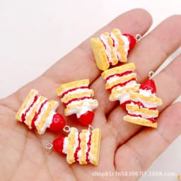 10pcs 3D Strawberry Cake Charms Cute Resin Pendants for Jewelry Making Handmade Earrings Bracelet Necklace Key Chain Accessories