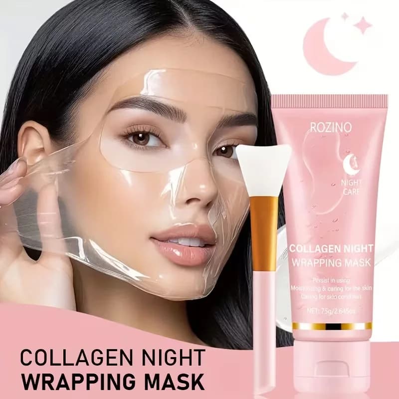 Collagen Intensive Moisturizing Nighttime Peel-Off Mask 75g, Comes with a Free Mask Brush, Gel Texture Is Easy to Absorb, Deeply Hydrates and Moisturizes, Instantly Relieves Dryness with a Single Swipe and Peel-Off, Evens Out Skin Tone, Smoothes Skin, Long-Lasting Oil Control, Maintains and Cares for Skin, Suitable for All Skin Types, Unisex