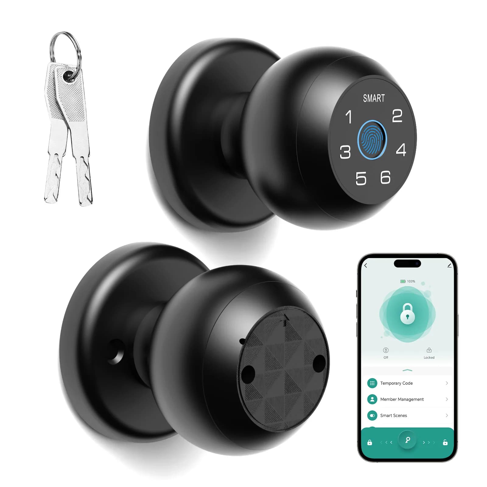 Viladepot Ball Shaped Smart Lock Fingerprint Door Lock App Control Passcode Unlock Electronic Touchscreen Keypad Indoor