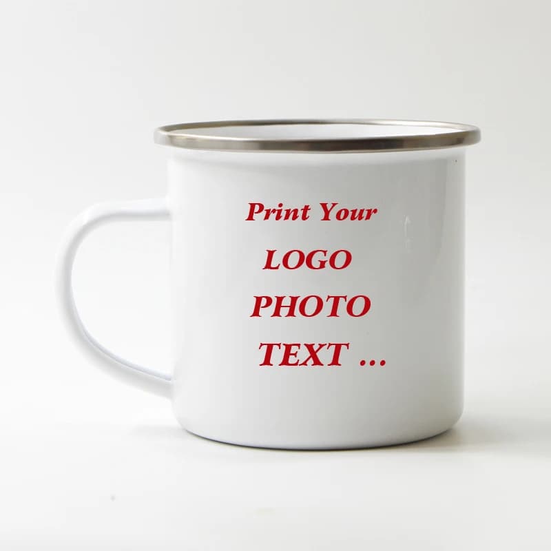 Customized Enamel Mug Print with LOGO Photo and Text, Office Water Cups, Personalize Name, Breakfast Milk Tea Coffee Cup, 350ml