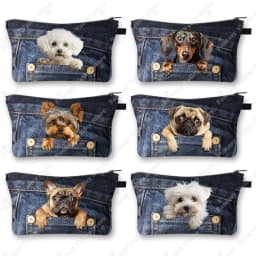 Funny Pocket Dog Cosmetic Cases Pet Dachshund Bulldog Yorkshire Dogs Women Makeup Bag Zipper Pouch Lipstick Small Pouch Gift