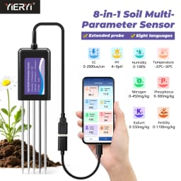 Yieryi 8-in-1 Smart Soil NPK pH EC Temp Moisture Sensor App Data Logger Tester Fertility Meter for Garden Agriculture Lawn IP68