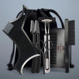 Gracemen Beard Template Kit - 11 in 1 Grooming Suit for Men - Beard Stencil & Brush & Comb & Razor & Scissors with Storage Bag