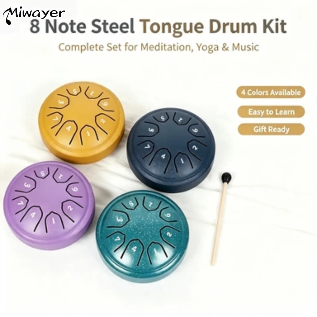 Miwayer 8 Tone 4.5 Inch Steel Tongue Drum Mini Handpan with Mallets Portable Meditation Percussion Instrument