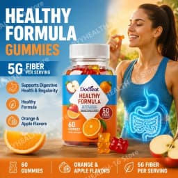 Docteat Healthy Formula Fiber Gummies 5G Fiber Per Serving, Orange & Apple Flavor for Digestive Health & Regularity, 60 Gummies