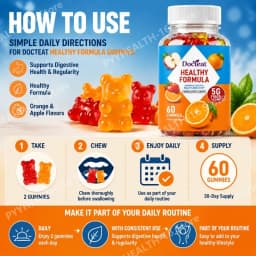 Docteat Healthy Formula Fiber Gummies 5G Fiber Per Serving, Orange & Apple Flavor for Digestive Health & Regularity, 60 Gummies