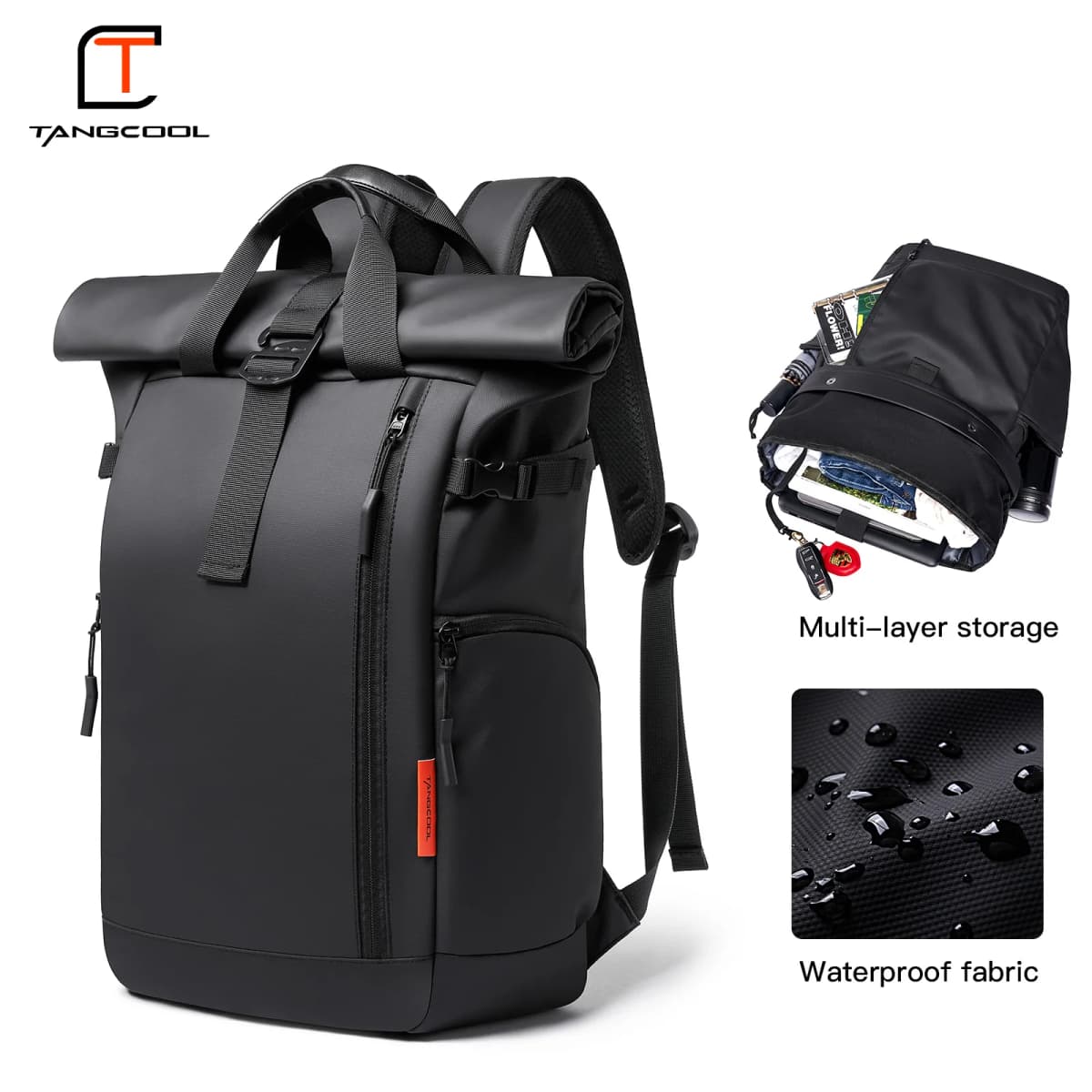 TANGCOOL New Roll Top Waterproof Laptop Backpack Expandable Large Capacity Travel Backpack Casual Business Commute Shoulder Bag