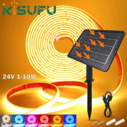 DC24V Solar Powered COB Neon LED Strip IP68 Waterproof 320Leds/M Flexible Adhesive Ribbon Rope Light Home Garden Linear Lighting