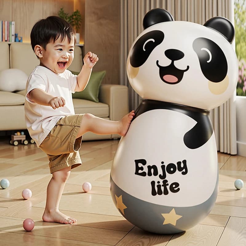 Kids Boxing Training Wobbler Inflatable Toys Panda Punching Bag Tumbler Indoor Outdoor Bop Bag Party Games Sport Toys Kids Gift