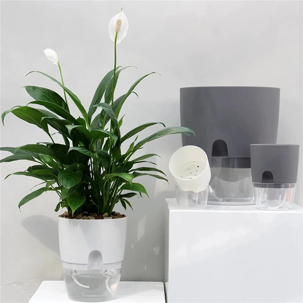 2 Layer Soilless Cultivation Flower Pot Cotton Rope Self Watering Hydroponic Plant Basin Automatic Irrigation Lazy Flowerpot 1Pc