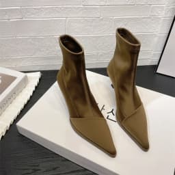 Ladies Shoes Elegant High Thin Heel New Satin Pointed Toe Short Boots Women Stretchce Temperament Ankle Boots Short Elegance