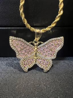 18K Gold Plated Betty Boop Necklace Poker Butterfly Pendant Necklace