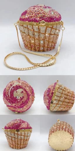 XIYUAN Cake Cup Diamond Handbags Metal Chain Evening Bag Crystal Banquet Clutch Purse Bag Luxury Designer Dress Women's Bag