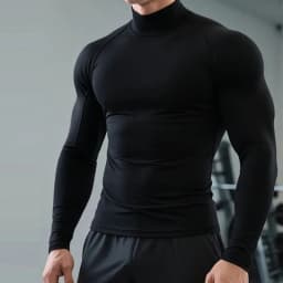 Men High Neck Compression Shirt Long Sleeve Quick Dry Breathable Tight Athletic Base Layer For Gym Fitness Running Training Spor