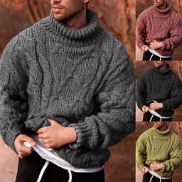 Autumn and winter European and American fashion casual twisted flower high neck pullover men's sweater men's knitted sweater top