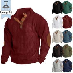 Men's Corduroy Solid Color Splicing Long Sleeve Shirt Pullover Retro Casual Large Size Men's Jacket Men's