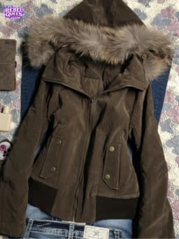 American Vintage Harajuku Jacket Women Slim Brown Fur Collar Hooded Short Coat Winter Gothic Casual Streetwear Fashion Outfit