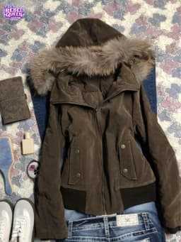 American Vintage Harajuku Jacket Women Slim Brown Fur Collar Hooded Short Coat Winter Gothic Casual Streetwear Fashion Outfit