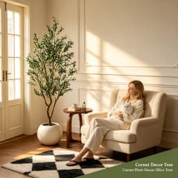Olive Trees Artificial Indoor, 5.25/6.10/7.10FT Tall Faux Olive Tree with Black Pot, Artificial Plants with Natural Wood Trunk and Lifelike Fruits for Home Office Decor