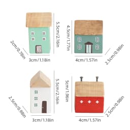 4Pcs Small Wooden House Ornament Miniature Building Table Desktop Home Decor Nordic Style Crafts Christmas Birthday Gifts