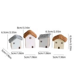 4Pcs Small Wooden House Ornament Miniature Building Table Desktop Home Decor Nordic Style Crafts Christmas Birthday Gifts