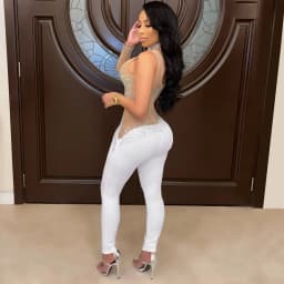 CM.YAYA Women Diamonds Hot Rhinestones Mesh See Though Long Sleeve Jumpsuit 2024 Party Evening Playsuit One Piece Overalls Set