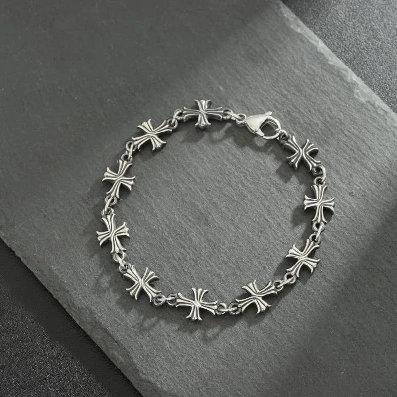Retro Fashion Silver Color Cross Metal Bracelet Hip-hop Punk Style Jewelry Accessories Gift Suitable for Both Men and Women