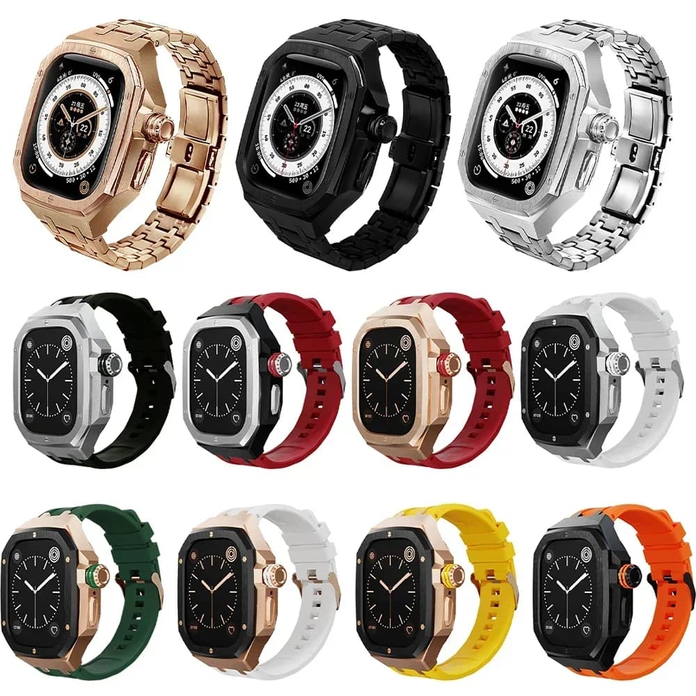 Luxury Stainless Steel Mod Kit for Apple Watch Ultra 49MM 2/1 for IWatch Series Ultra Liquid Silicone Strap Replace Accessories