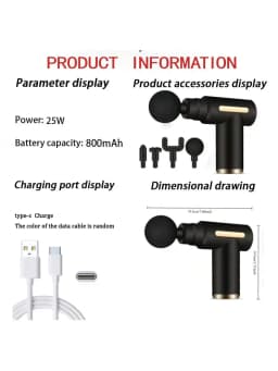 2026Portable Muscle Massage Gun For Body Massage, With Led Touch Screen, Speed Adjustment,, And 4 Replaceable，Rechargeable