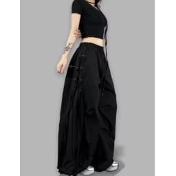 American Streetwear Jogging Cargo Pants Women High Waist Side Straps Loose Punk Wide Leg Trousers Fashion Hip Hop Parachute Pant