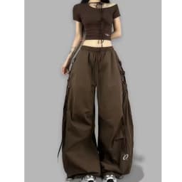 American Streetwear Jogging Cargo Pants Women High Waist Side Straps Loose Punk Wide Leg Trousers Fashion Hip Hop Parachute Pant